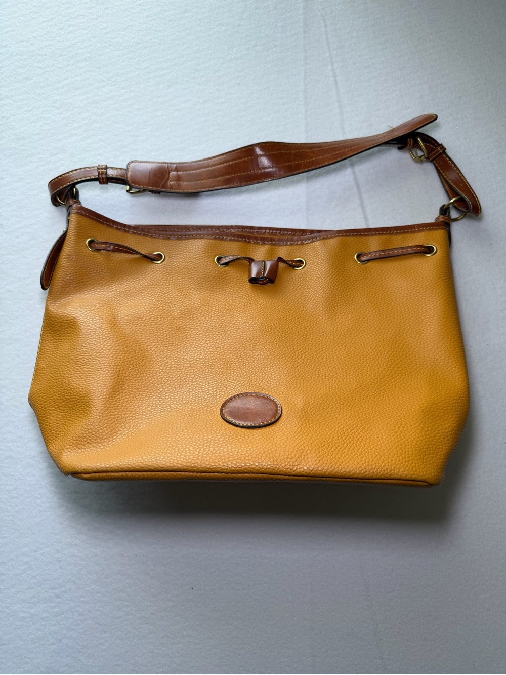 Classic Leather-Trim Shoulder Bag in Mustard Yellow
